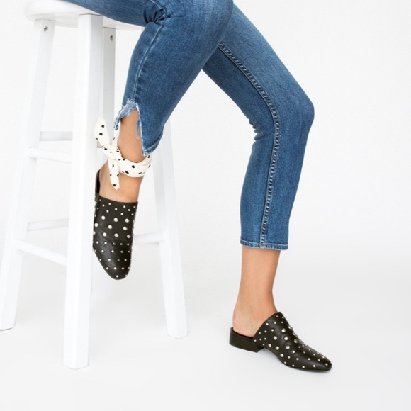 NWT Black Genuine Leather Studded Mule - Picture 5 of 8